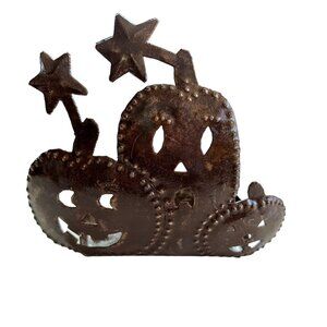 Metal Pumpkin Harvest (3) Tea Light Votive Candle Holder Metal Halloween